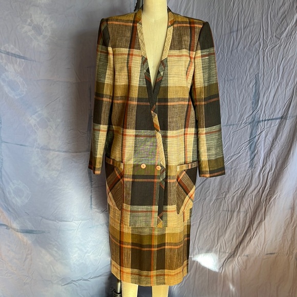 Vintage plaid two piece skirt suit